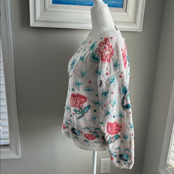 Vintage Portraits Tulip Ramie Cotton Floral Handknit Sweater medium - Picture 6 of 16